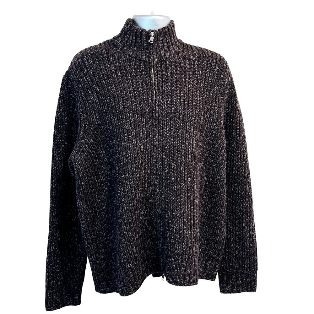Banana Republic Large Italian Merino Wool Full Zip Mock Neck Sweater Charcoal